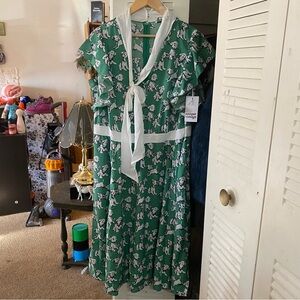 Unique Vintage Green and White Dog Print Dress